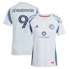 Jersey White and Light Blue Geometric Football Shirt – Slim Fit Pro-Style Matchday Performance Top (Lewandowski)