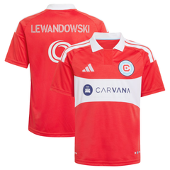 Red and White Polo-Style Football Shirt – Slim Fit Matchday Performance Top (Lewandowski)
