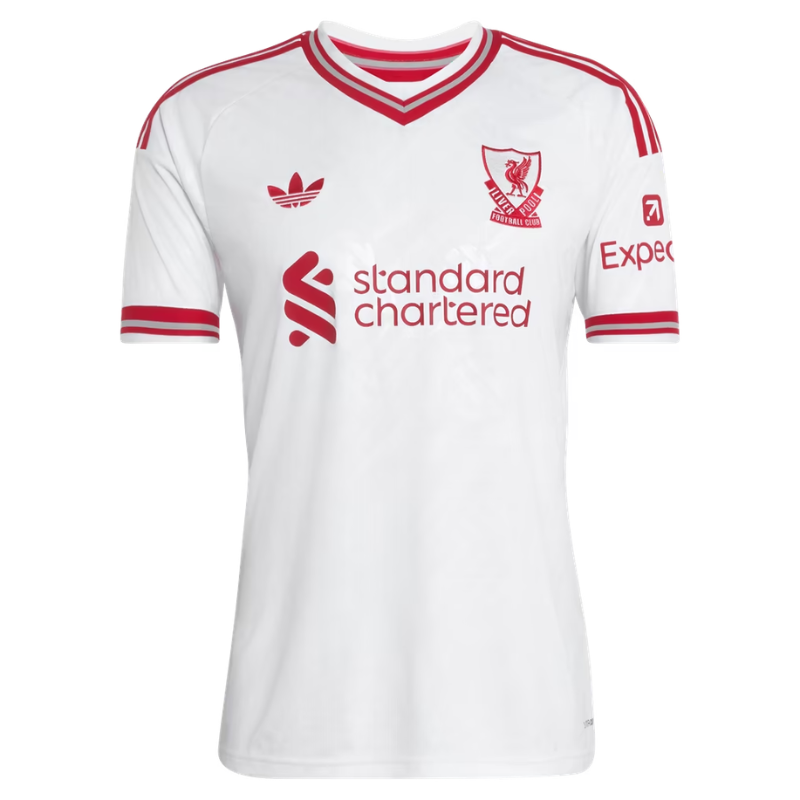 Liverpool Style White & Red Striped V-Neck Soccer Jersey (Salah)