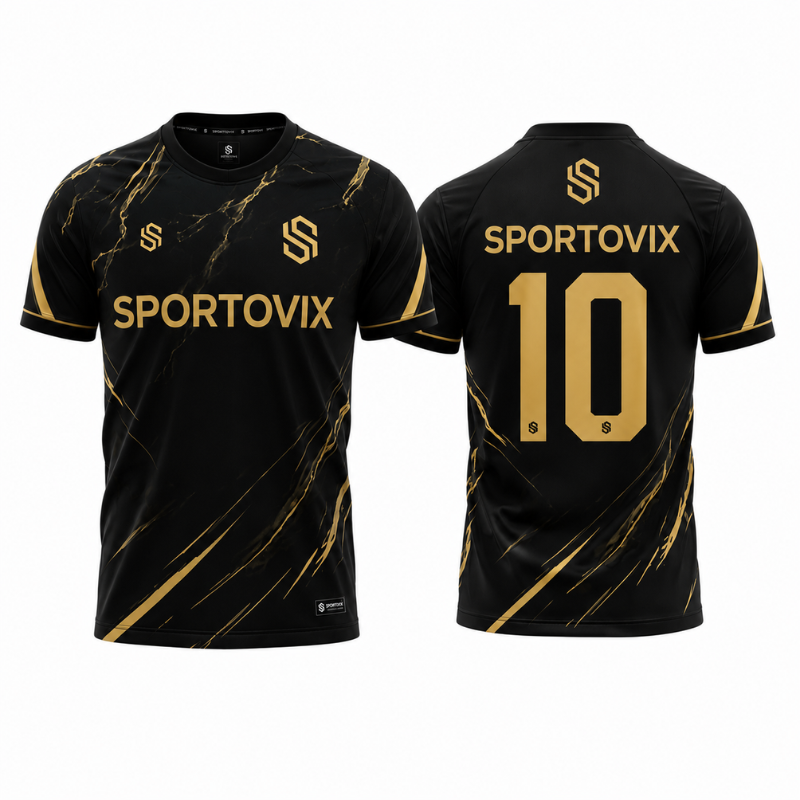Men's Premium Black and Gold Marble Pattern Football Shirt – Slim Fit Pro-Style Matchday Performance Top