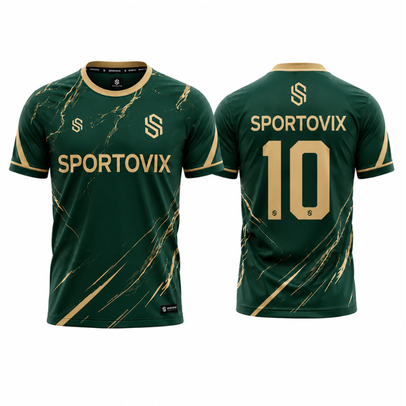 Men's Premium Dark Green and Gold Marble Pattern Football Shirt – Slim Fit Pro-Style Matchday Performance Top