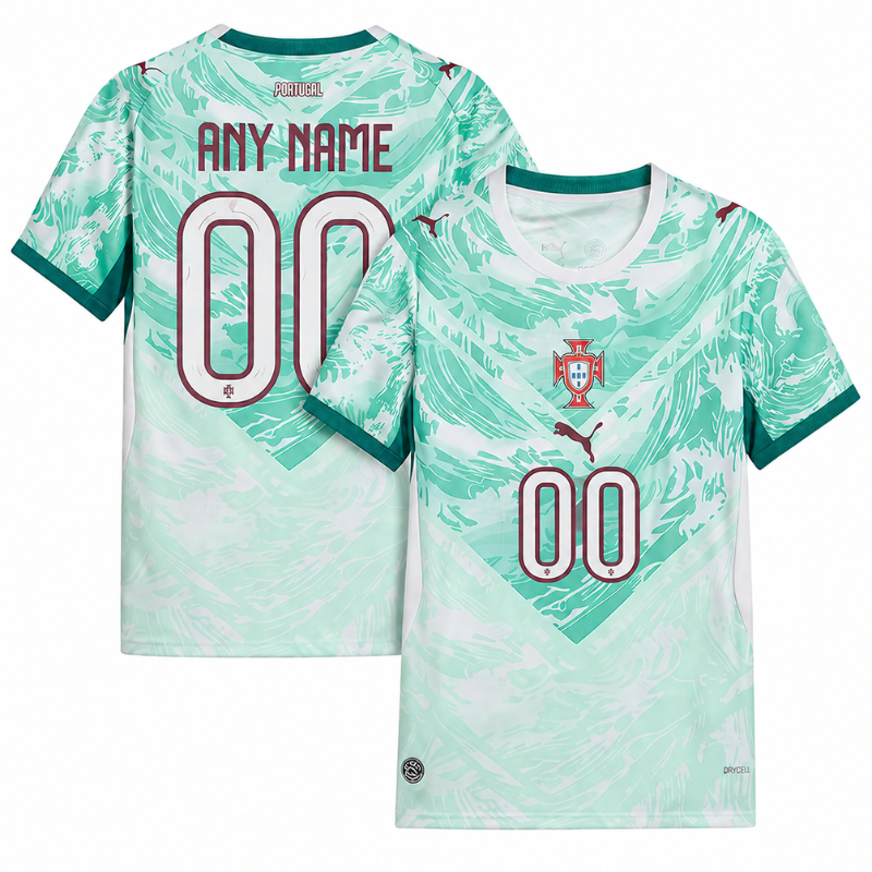 Portugal Men's Premium Mint Green and Teal Abstract Pattern Football Shirt – Slim Fit Pro-Style Matchday Performance Top