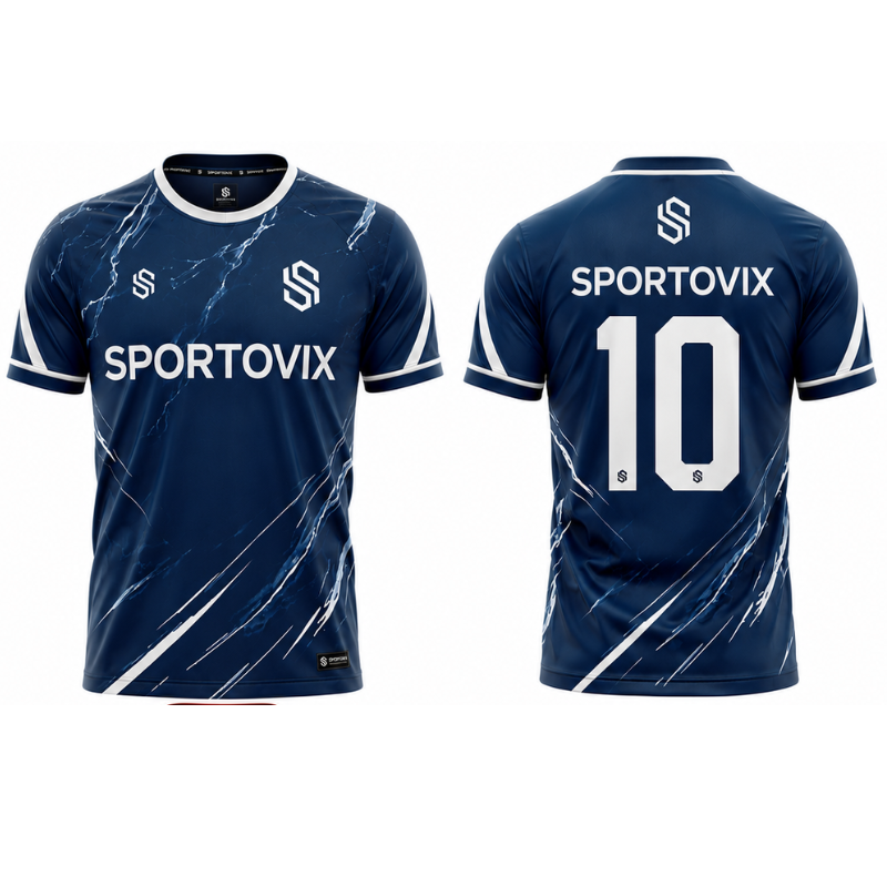 Men's Premium Navy Blue and White Marble Pattern Football Shirt – Slim Fit Pro-Style Matchday Performance Top