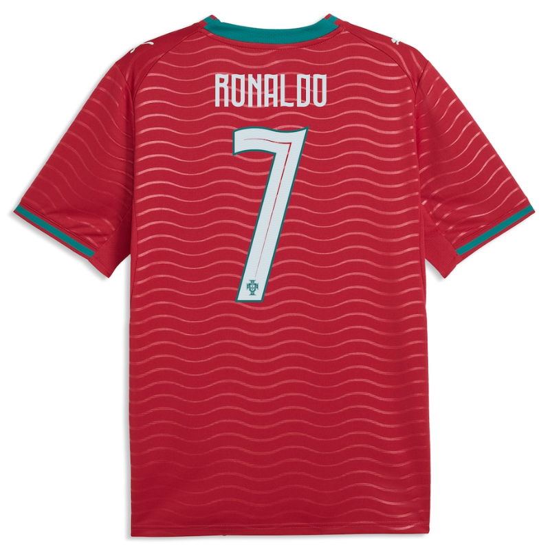Men's Premium Red Tonal Wavy Stripe Football Shirt – Slim Fit Pro-Style Matchday Performance Top (Ronaldo)