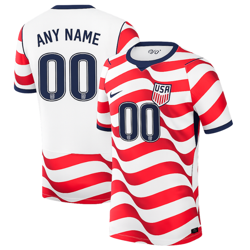 USMNT Men's Premium Red and White Wavy Striped Football Shirt – Slim Fit Pro-Style Matchday Performance Top