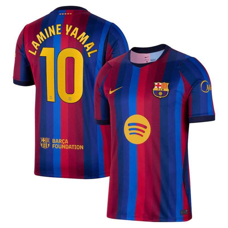 Barcelona Blue & Red Striped Performance Football Jersey with Yellow Trim – (Yamal)