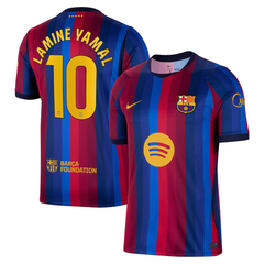 Barcelona Blue & Red Striped Performance Football Jersey with Yellow Trim – (Yamal)